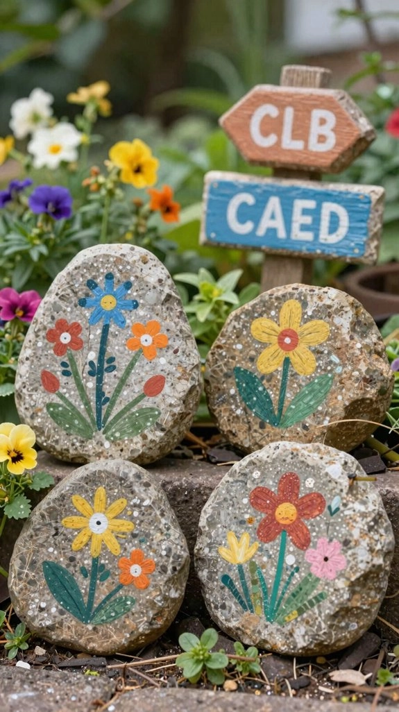 hand painted stone garden signs