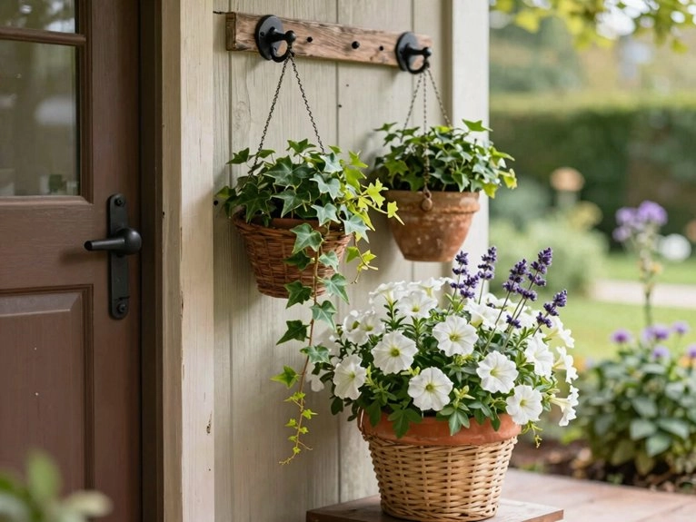 hanging baskets with trailing plants