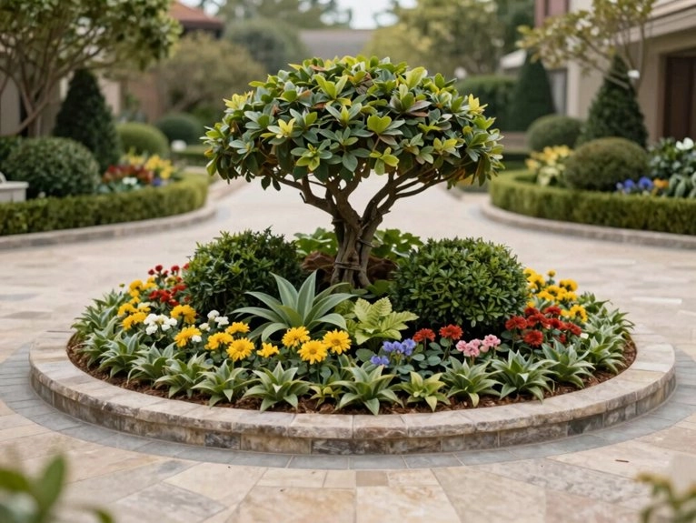 layered island with maples