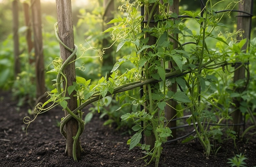 lean supported flowering climbing plants