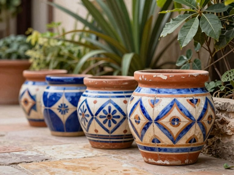 mediterranean mosaic painted terracotta pots