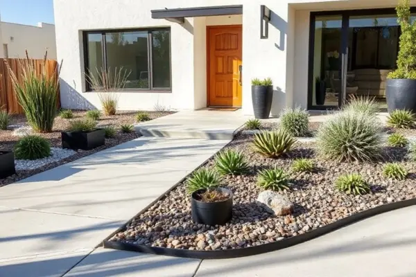 modern grass free front yard