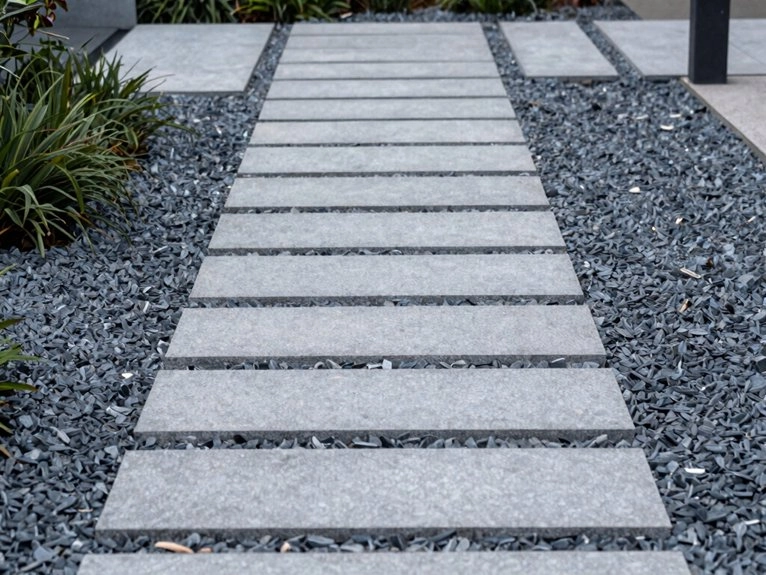 modern gravel and paver pathway