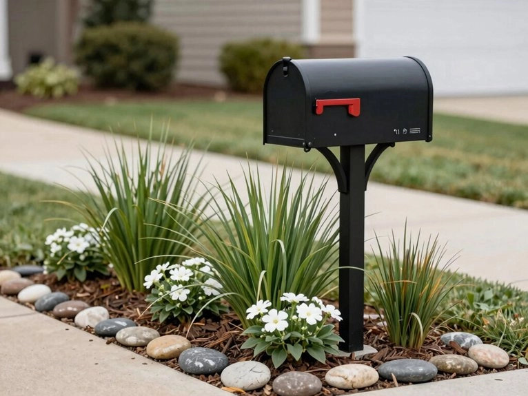 neat planted mailbox island