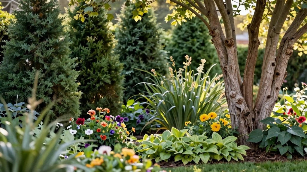 ornamental tree evergreen shrub bed