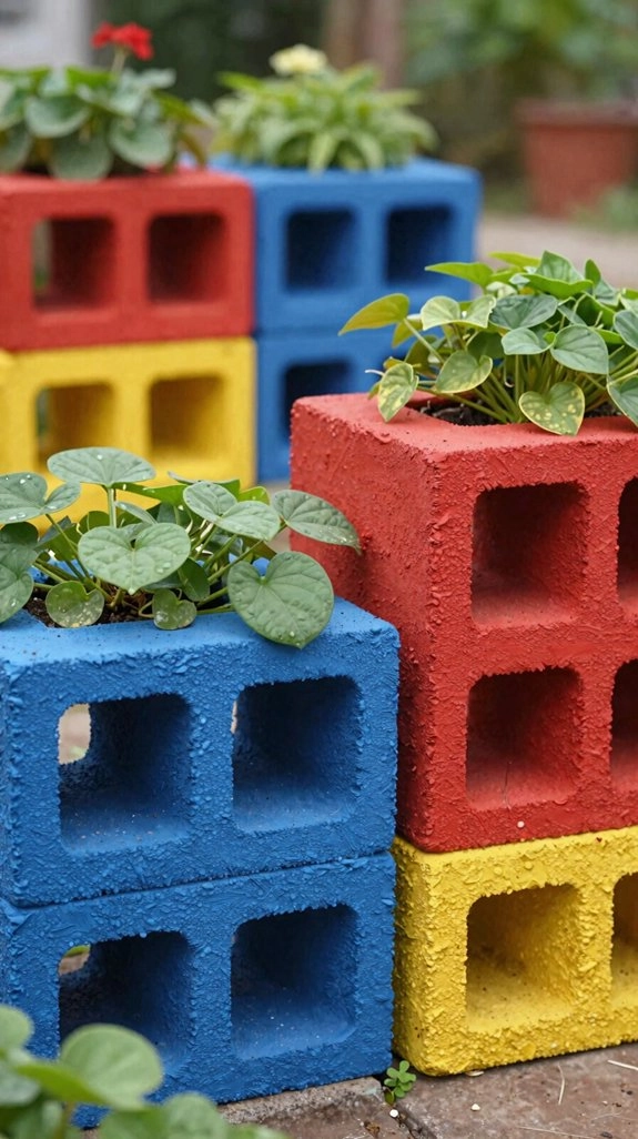 painted cinder block planters