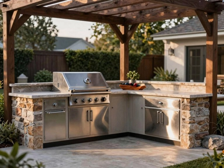 permanent stone built outdoor kitchen