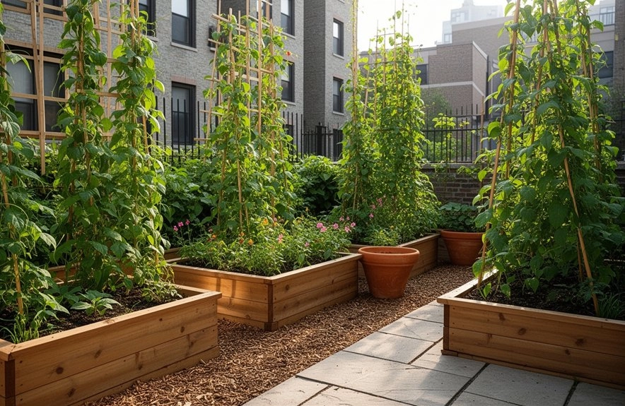 raised bed with trellis