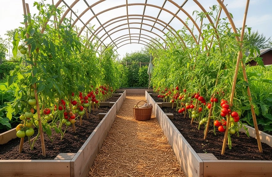 raised beds with trellises