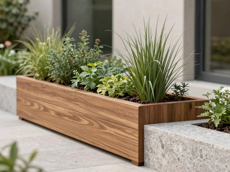 raised planter boxes double seating
