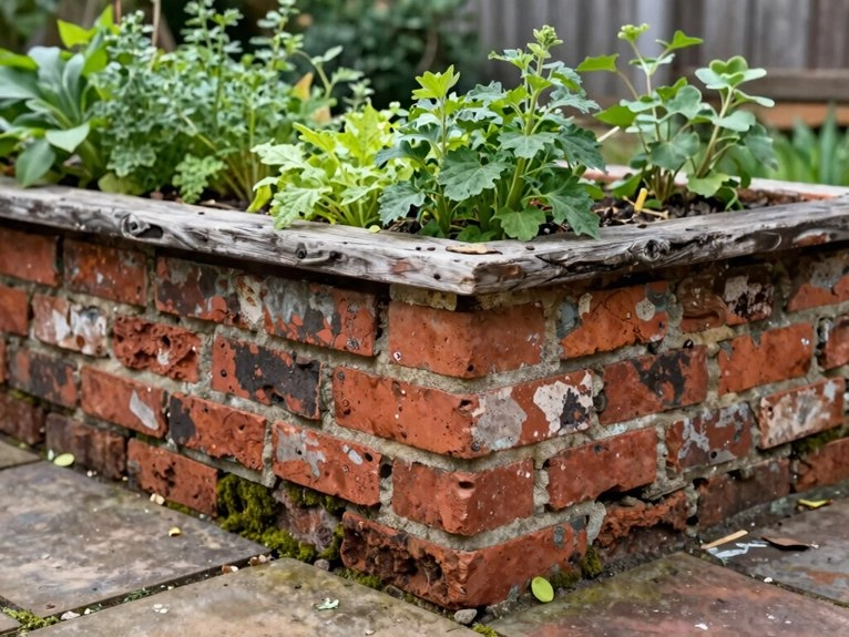 reclaimed bricks for raised bed
