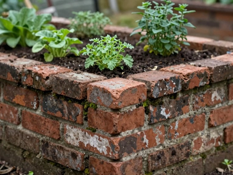 reclaimed bricks rustic garden bed
