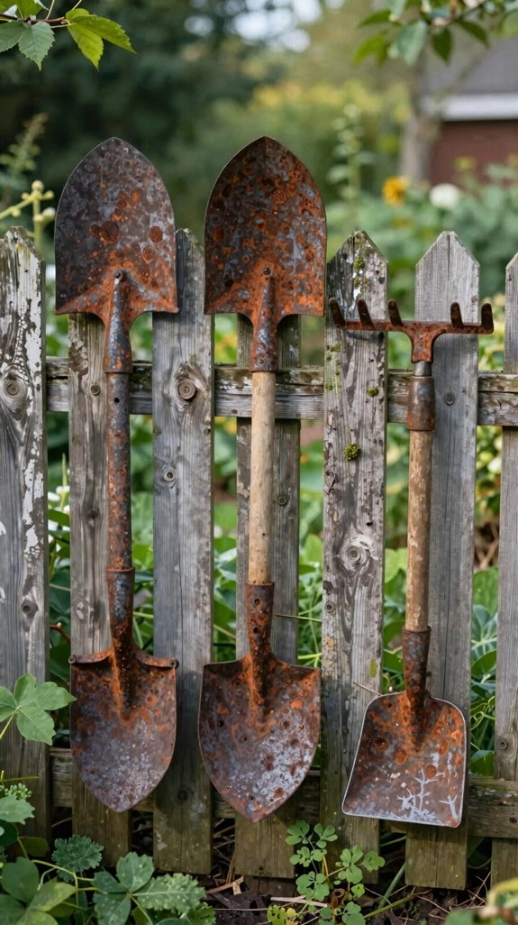 repurposed garden tools wall art