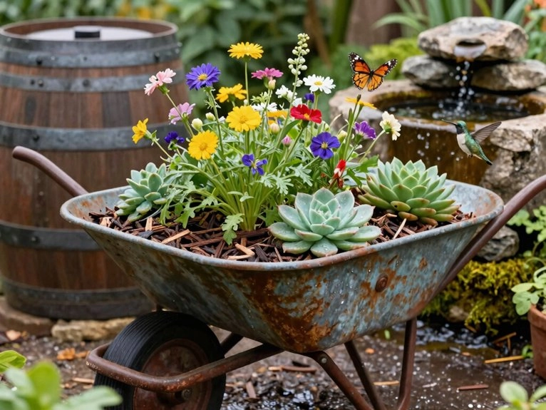 repurposed waterwise bee friendly decor