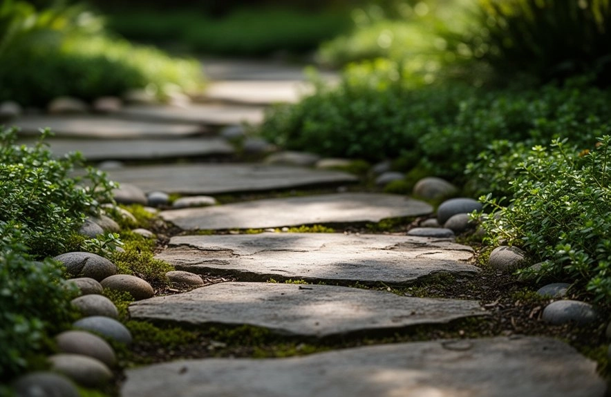 river rock finished slab path