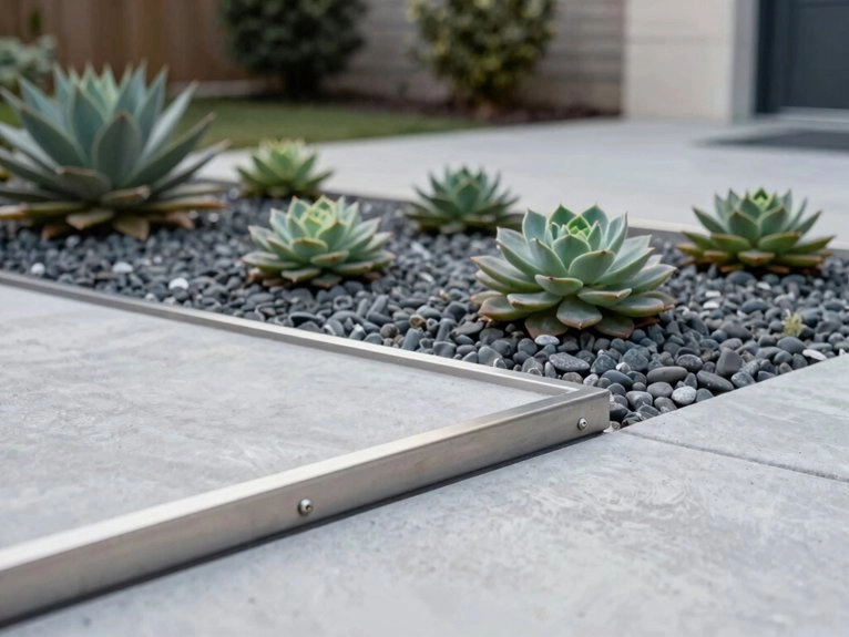 sleek metal edging defines beds