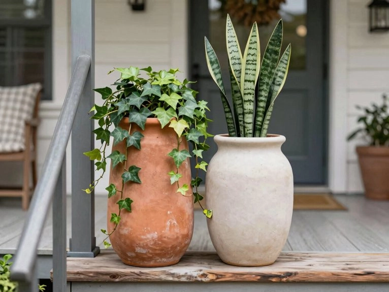 slim tall planters flanking