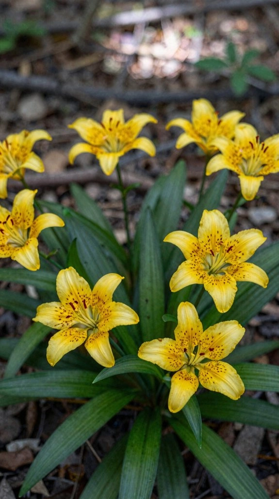 spotted leaves yellow bell blooms