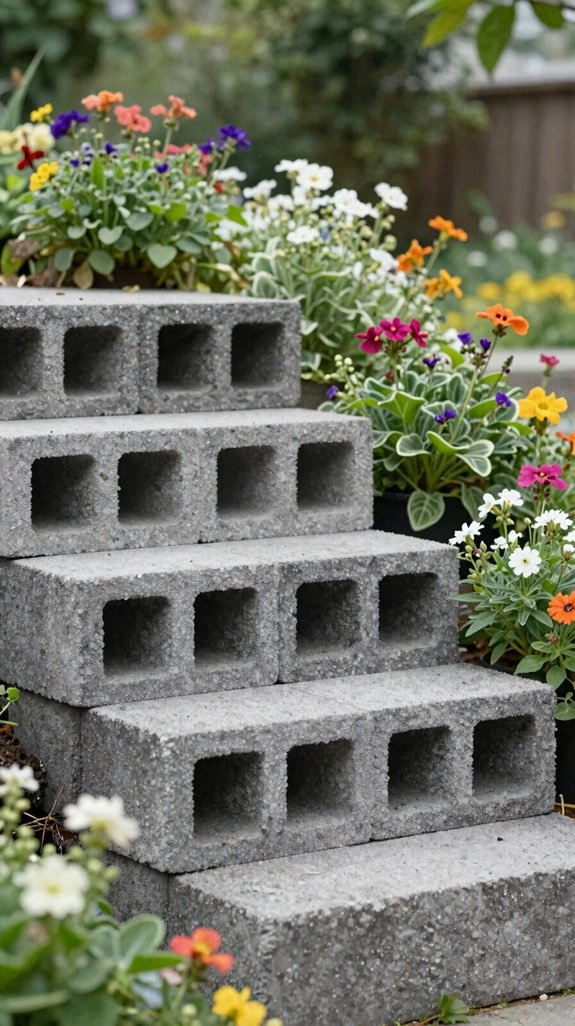 stacked cinder block garden steps
