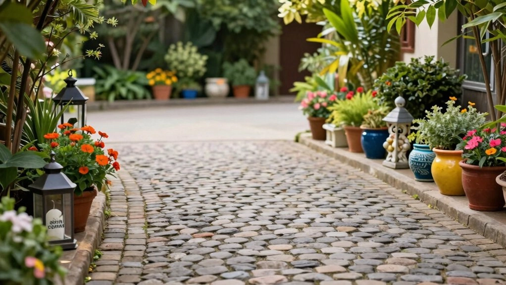 styled mailbox and stepping stones