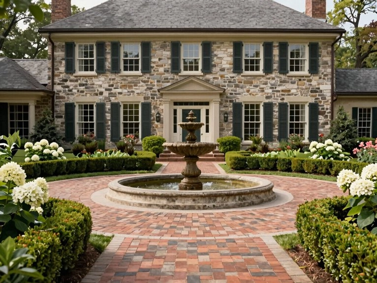 symmetrical clipped boxwood plantings