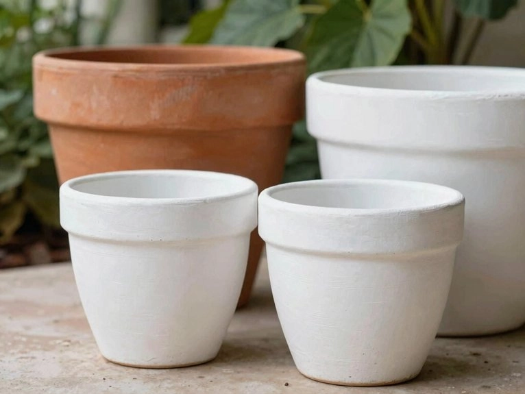 terracotta pots with white