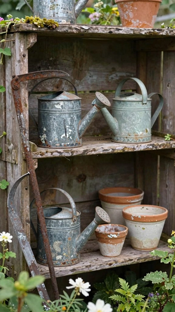 weathered tools on crates