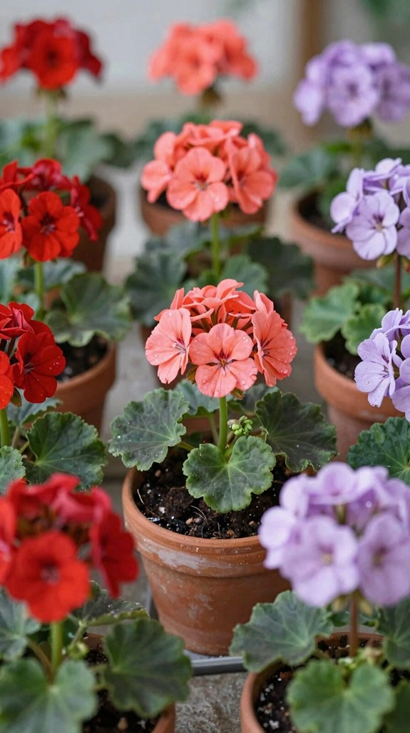 color matched container geraniums