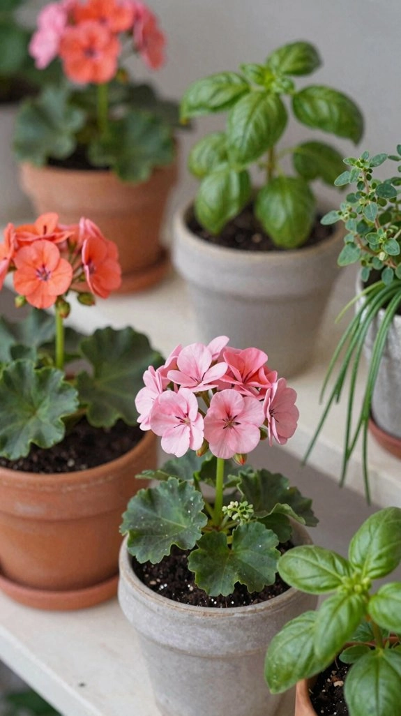 geraniums with lavender and thyme