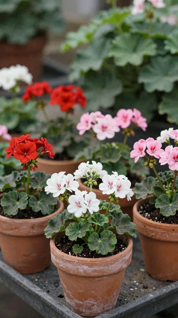low balanced geranium container