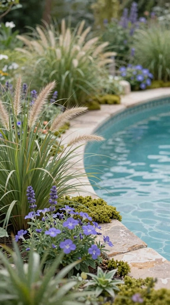 lush shoreline grasses and irises