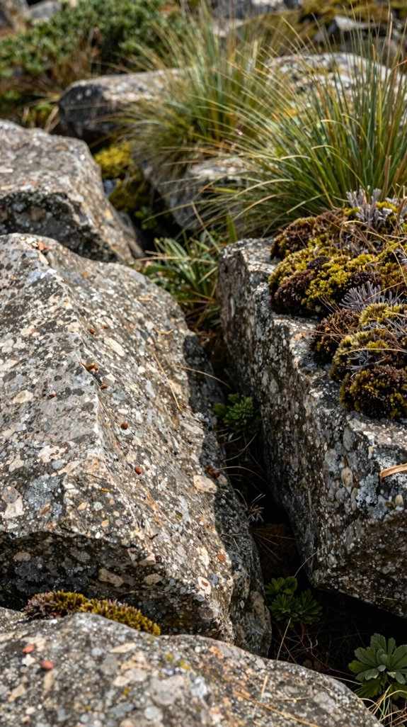 native plants soften natural stone