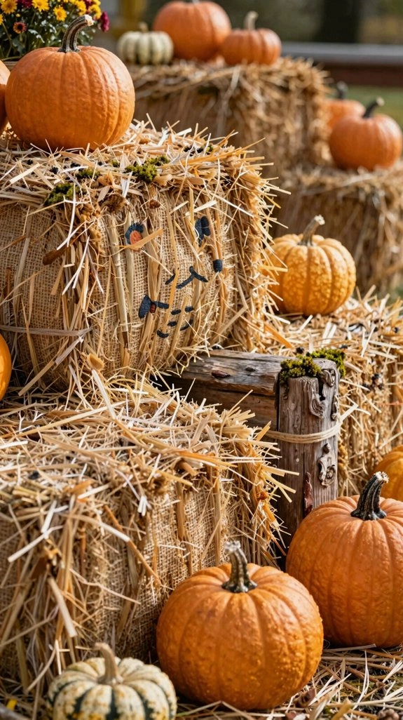 painted bales with pumpkins