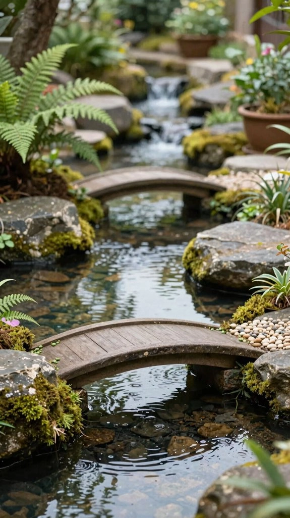 tiny stream under arched bridge