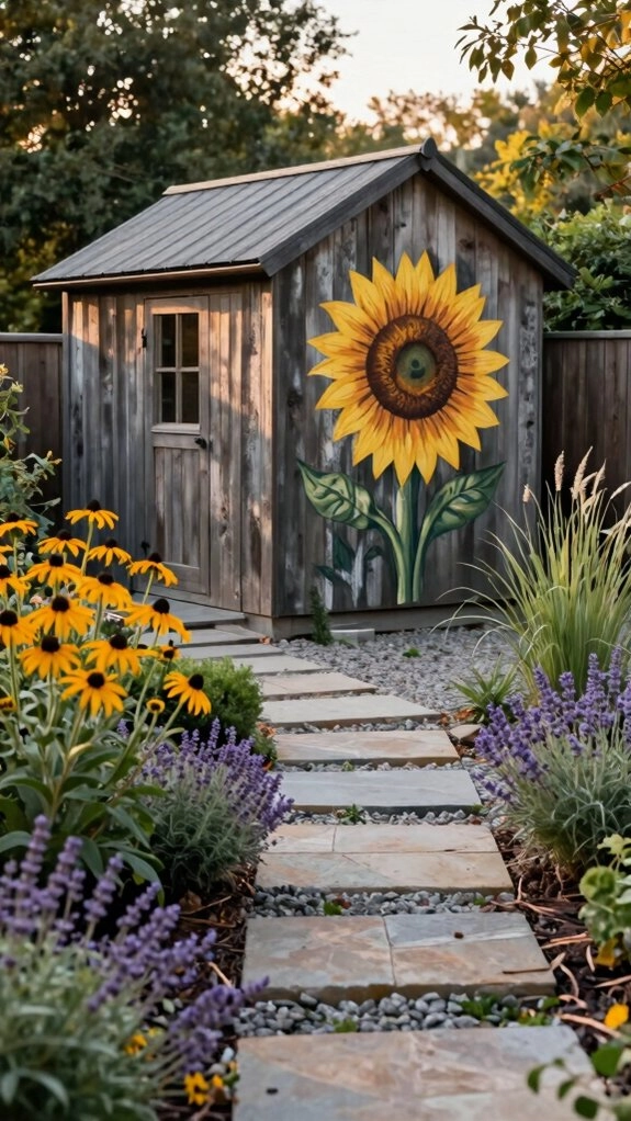 bright sunflower shed backdrop