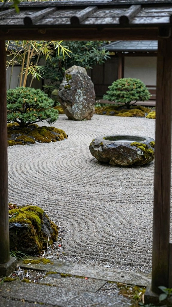 calm zen raked gravel