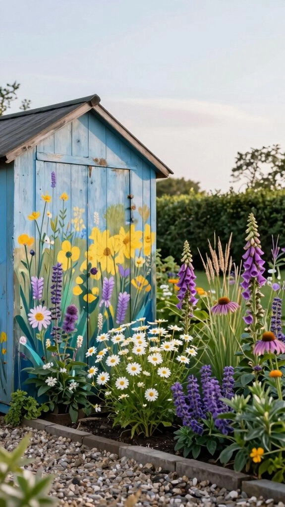 cheerful wildflower shed wall meadow