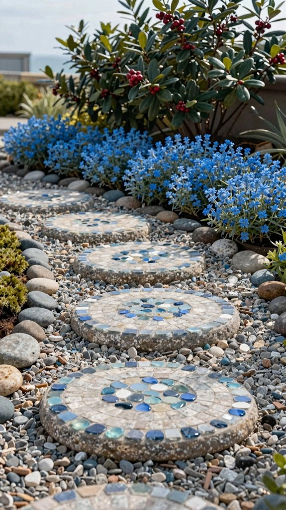colorful geometric mosaic stepping stones