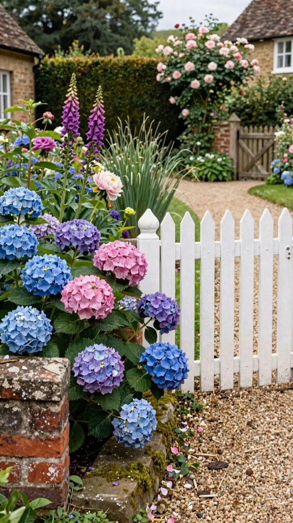 cottage hydrangea fence border