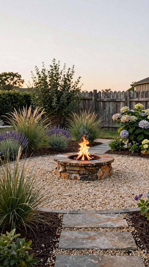 cozy pea gravel fire pit