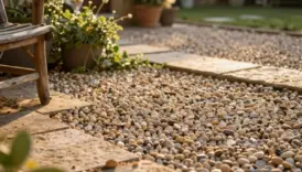 cozy timeless pea gravel patio