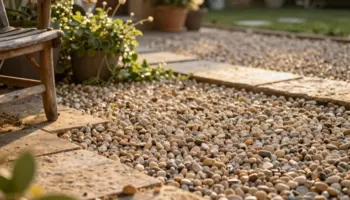cozy timeless pea gravel patio
