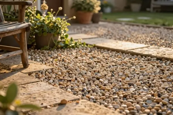 cozy timeless pea gravel patio