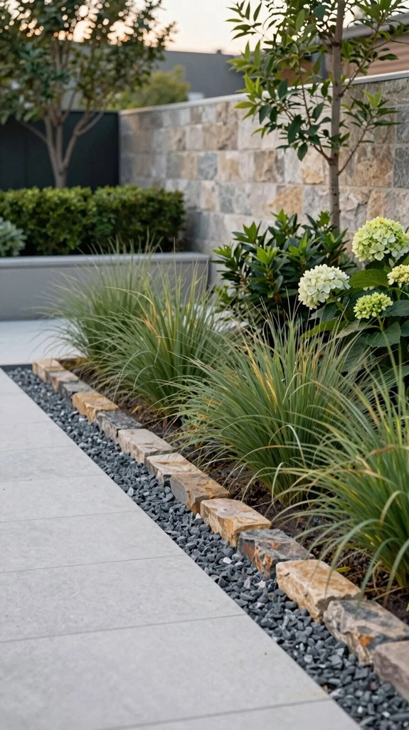 curbed walkway with gravel