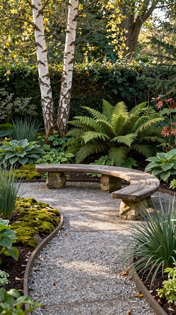 curved bench around tree