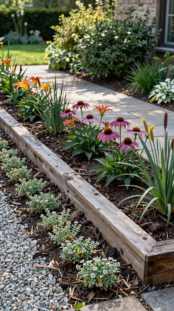 curved natural wood garden edging