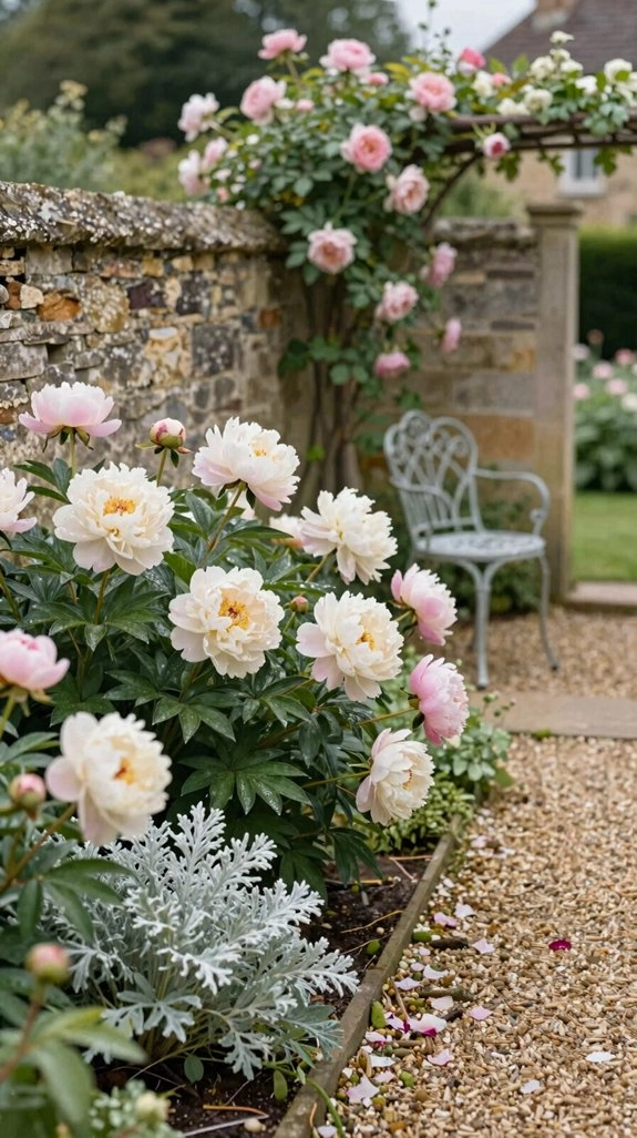 early summer romantic peony clumps