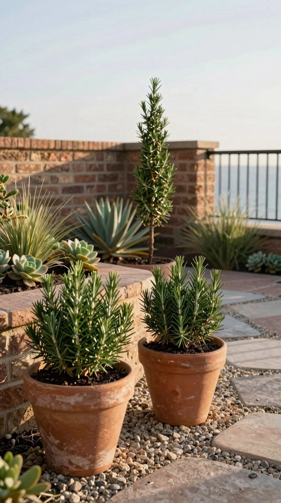fragrant sunny rosemary in pots