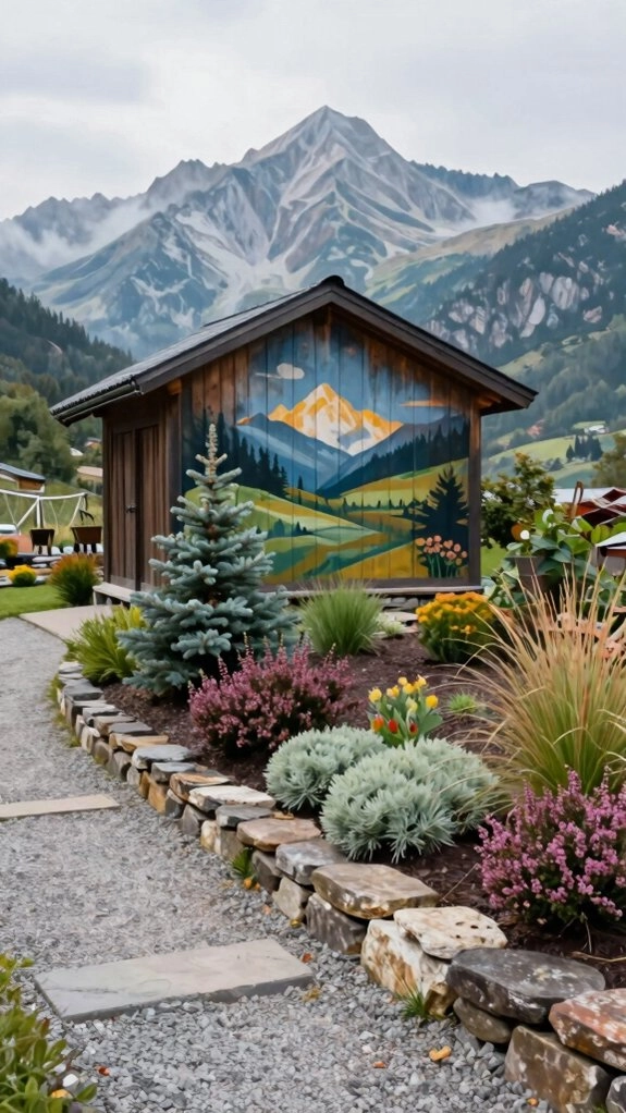 layered mountain sunrise shed art