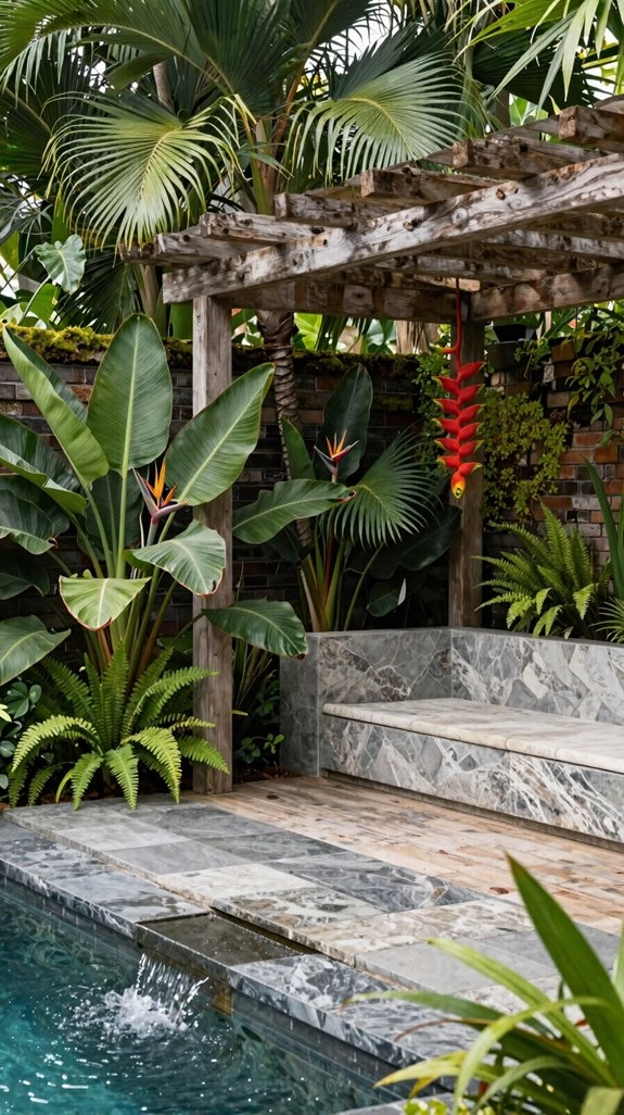 layered tropical courtyard planting